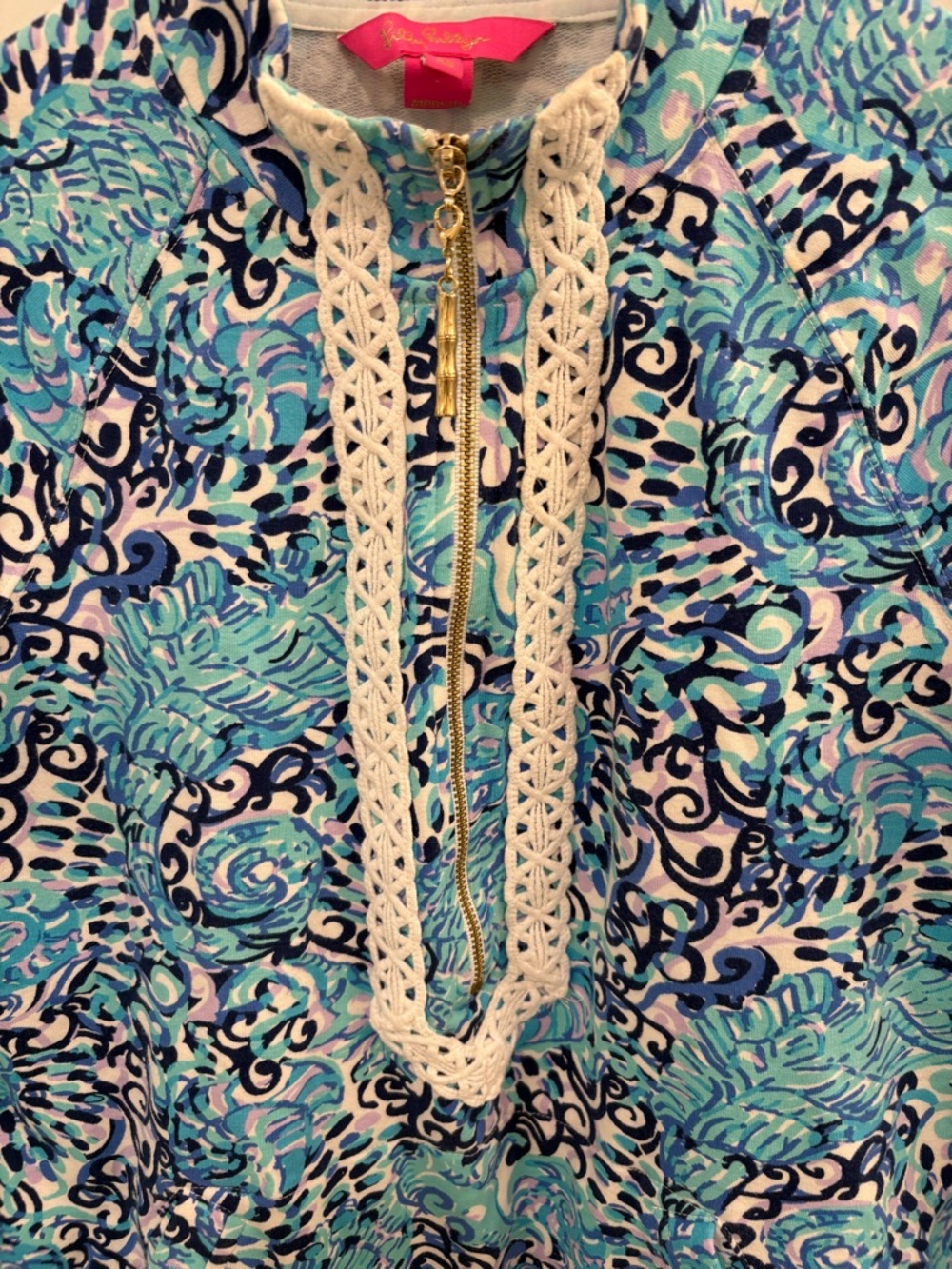Lilly Pulitzer Janie Popover Light Aqua Spritz Seahorse Half Zip Sweatshirt XS - Picture 4 of 15